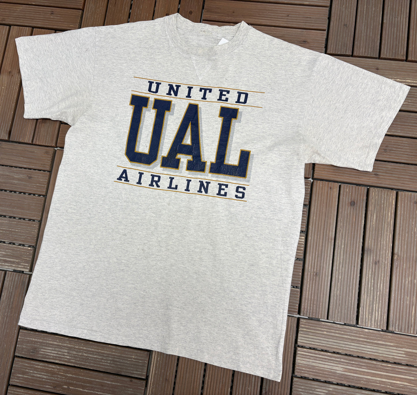 United Airlines Graphic Tee | Size X-Large | Vintage 1990s Promotional Company Grey T-Shirt |