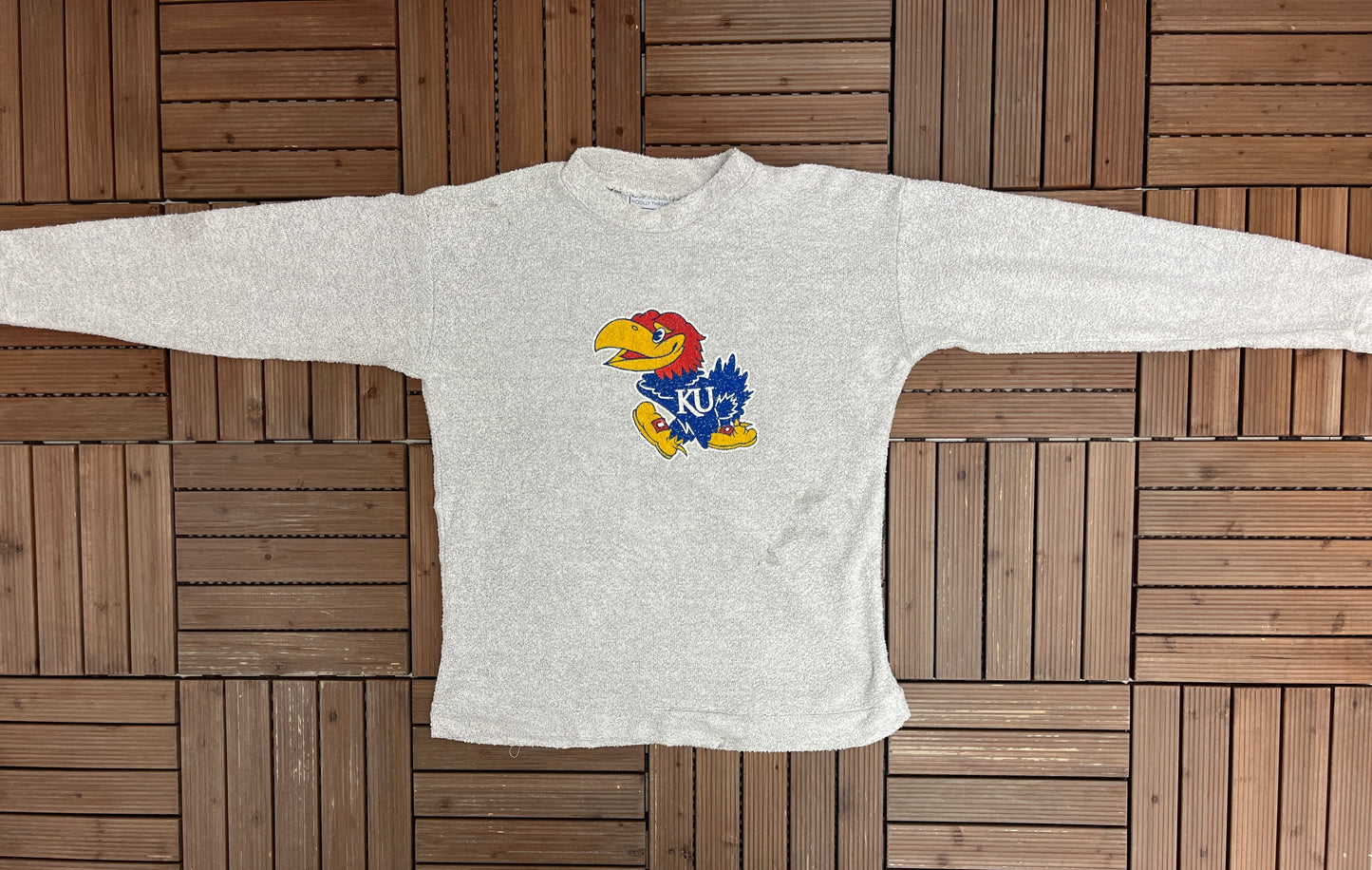 Kansas Jayhawks Graphic Crewneck | Size X-Large | Vintage 1990s College Grey Fleece Sweater |