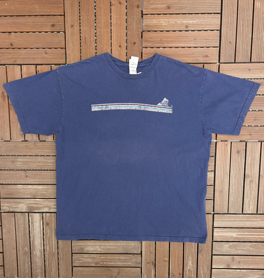 The North Face Striped Graphic Tee | Size X-Large | Vintage 2000s Branded Outdoor Blue T-Shirt |