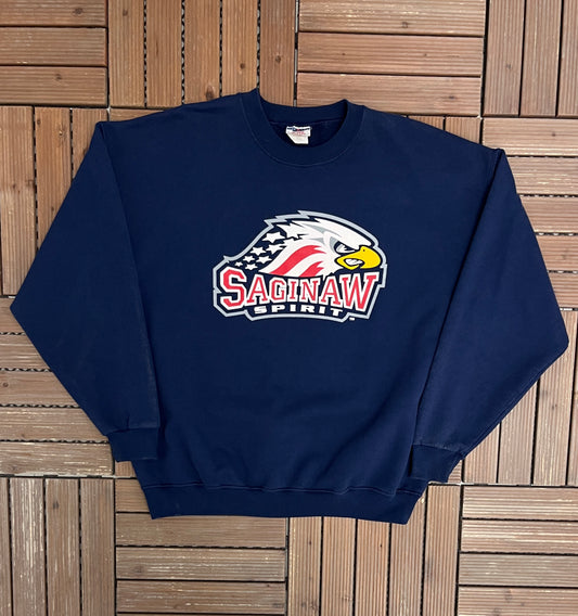 Saginaw Spirit Graphic Crewneck | Size X-Large | Vintage 2000s OHL Hockey Blue Sweater |