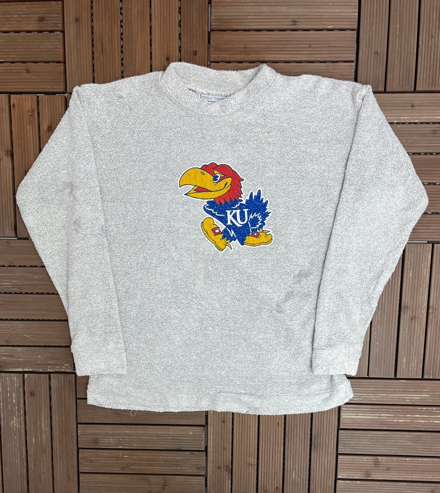 Kansas Jayhawks Graphic Crewneck | Size X-Large | Vintage 1990s College Grey Fleece Sweater |