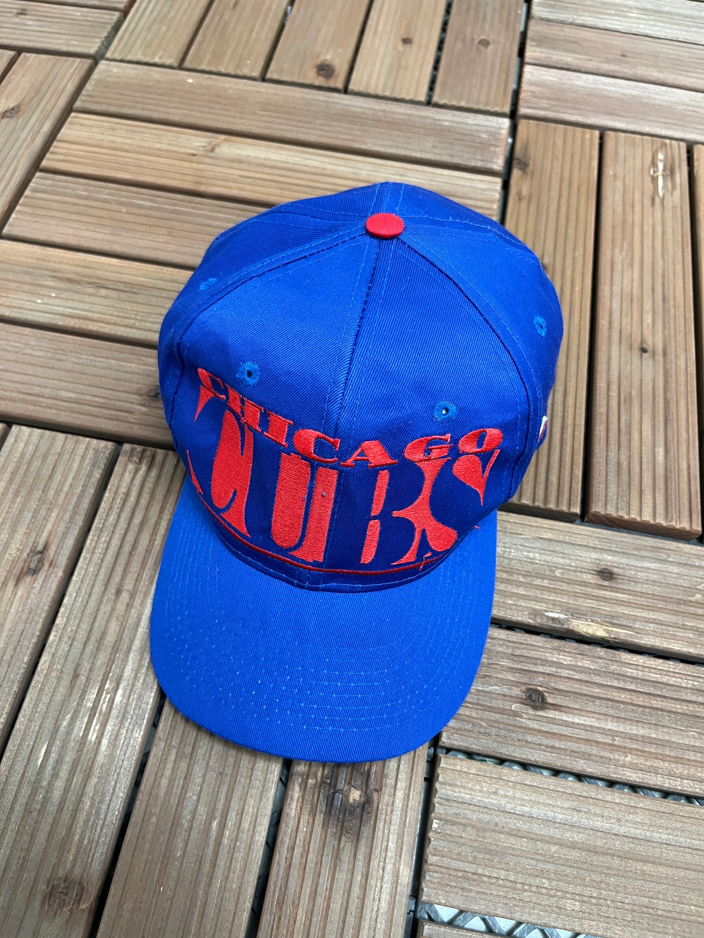 Chicago Cubs Embroidered Graphic Hat | Snap Back | Vintage 1990s MLB Baseball Blue Cap |