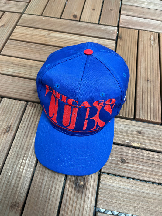 Chicago Cubs Embroidered Graphic Hat | Snap Back | Vintage 1990s MLB Baseball Blue Cap |