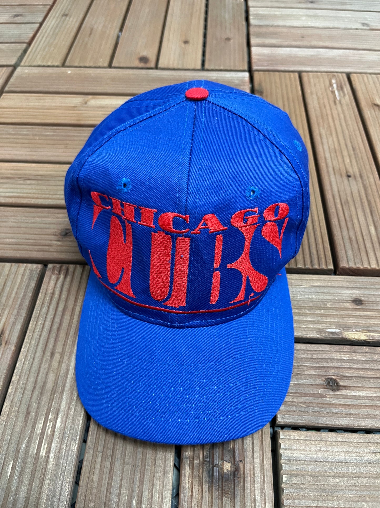 Chicago Cubs Embroidered Graphic Hat | Snap Back | Vintage 1990s MLB Baseball Blue Cap |