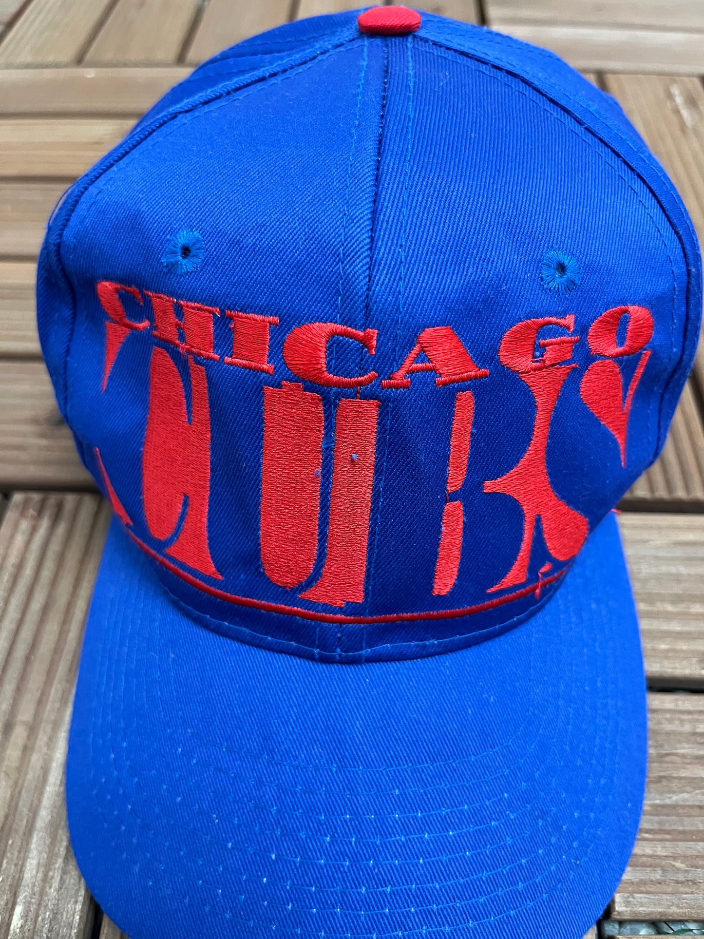 Chicago Cubs Embroidered Graphic Hat | Snap Back | Vintage 1990s MLB Baseball Blue Cap |