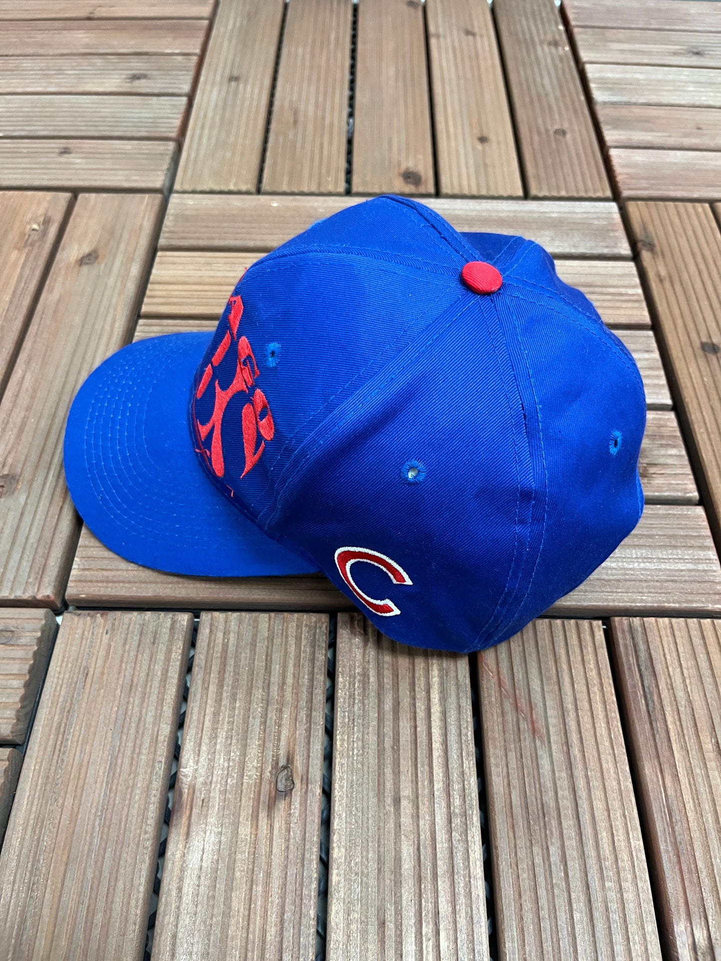 Chicago Cubs Embroidered Graphic Hat | Snap Back | Vintage 1990s MLB Baseball Blue Cap |