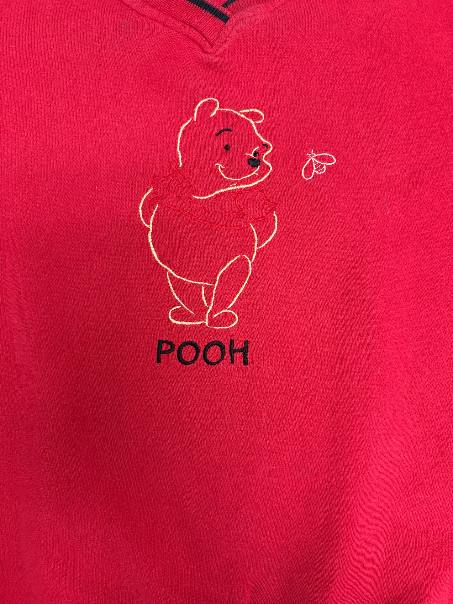 Winnie The Pooh Embroidered Graphic Crewneck | Size Large | Vintage 1990s Cartoon Red Sweater |