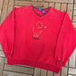 Winnie The Pooh Embroidered Graphic Crewneck | Size Large | Vintage 1990s Cartoon Red Sweater |