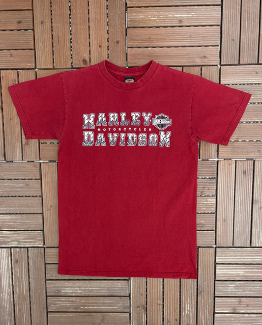 Harley Davidson Pittsfield, Massachusetts Graphic Tee | Size Medium | Vintage 2000s Biker Motorcycles Maroon T-Shirt |