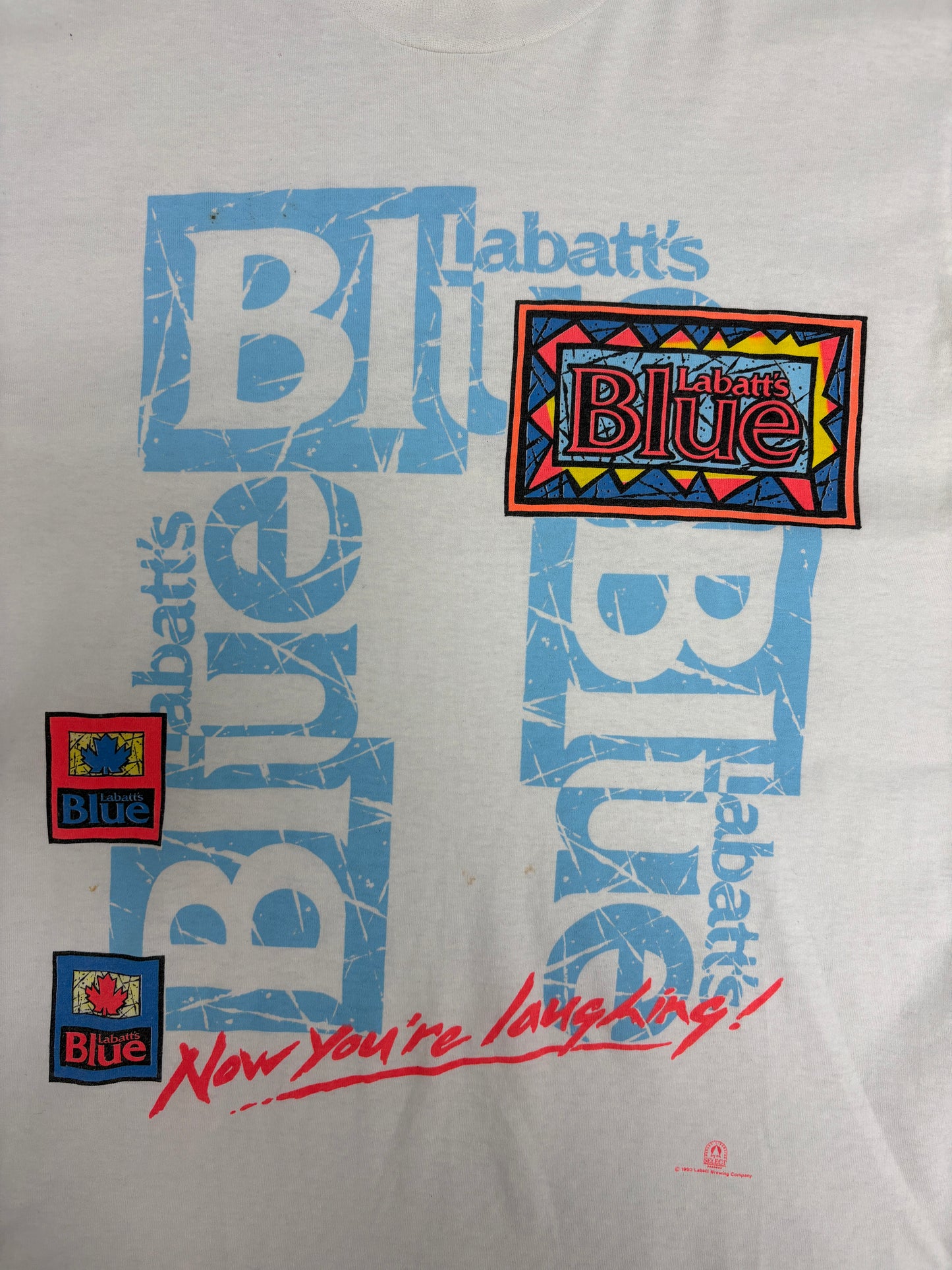 Labatt's Blue Now You're Laughing Graphic Tee | Size Large | Vintage 1990s Promotional White T-Shirt |