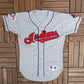 Cleveland Indians Stitched Baseball Jersey | Size Large | Vintage 1990s MLB Baseball Grey Jersey |