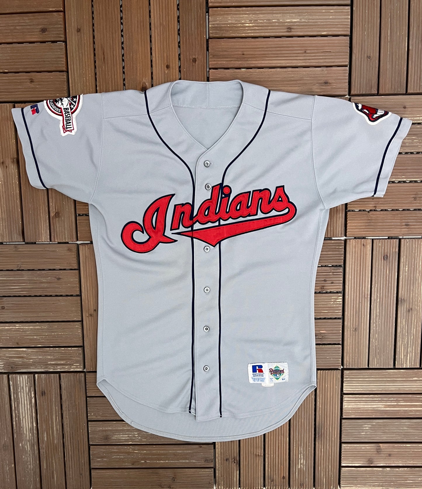 Cleveland Indians Stitched Baseball Jersey | Size Large | Vintage 1990s MLB Baseball Grey Jersey |