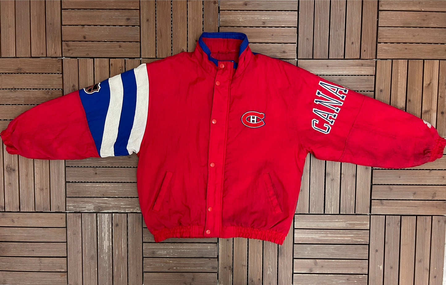 Montreal Canadiens Graphic Jacket | Size Large | Vintage 1990s NHL Hockey Puffer Jacket |