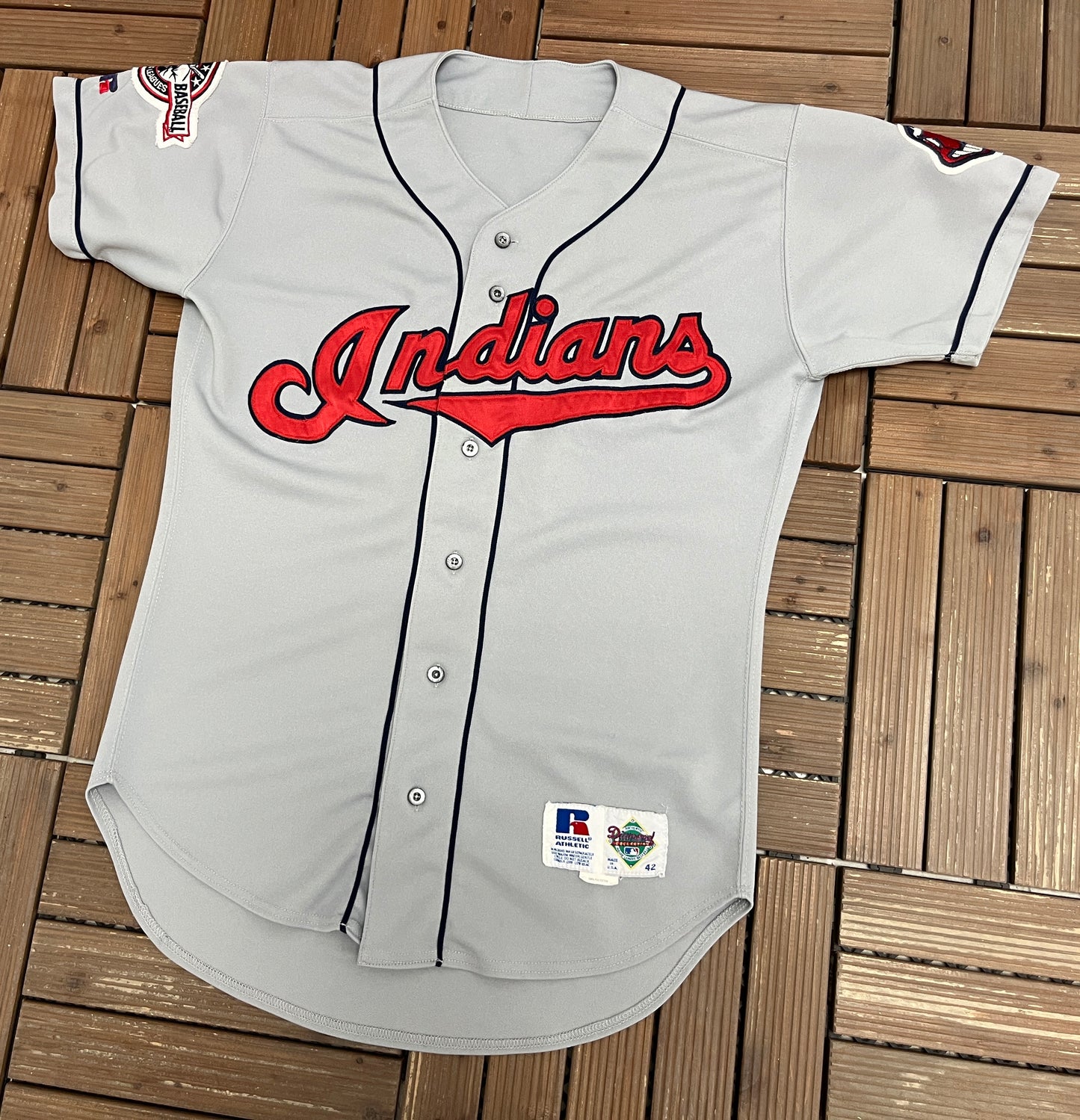 Cleveland Indians Stitched Baseball Jersey | Size Large | Vintage 1990s MLB Baseball Grey Jersey |