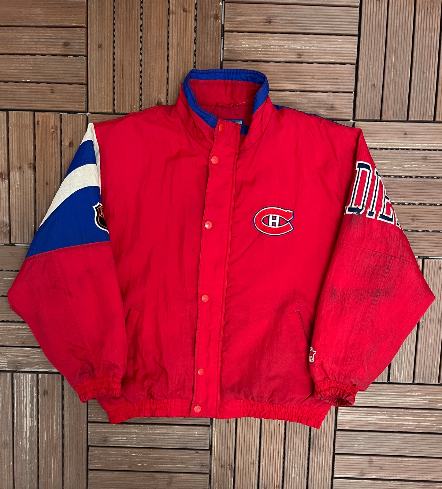 Montreal Canadiens Graphic Jacket | Size Large | Vintage 1990s NHL Hockey Puffer Jacket |