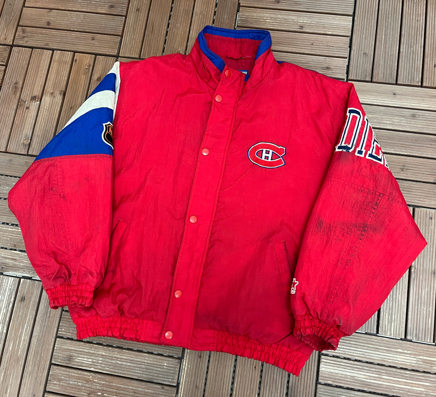 Montreal Canadiens Graphic Jacket | Size Large | Vintage 1990s NHL Hockey Puffer Jacket |