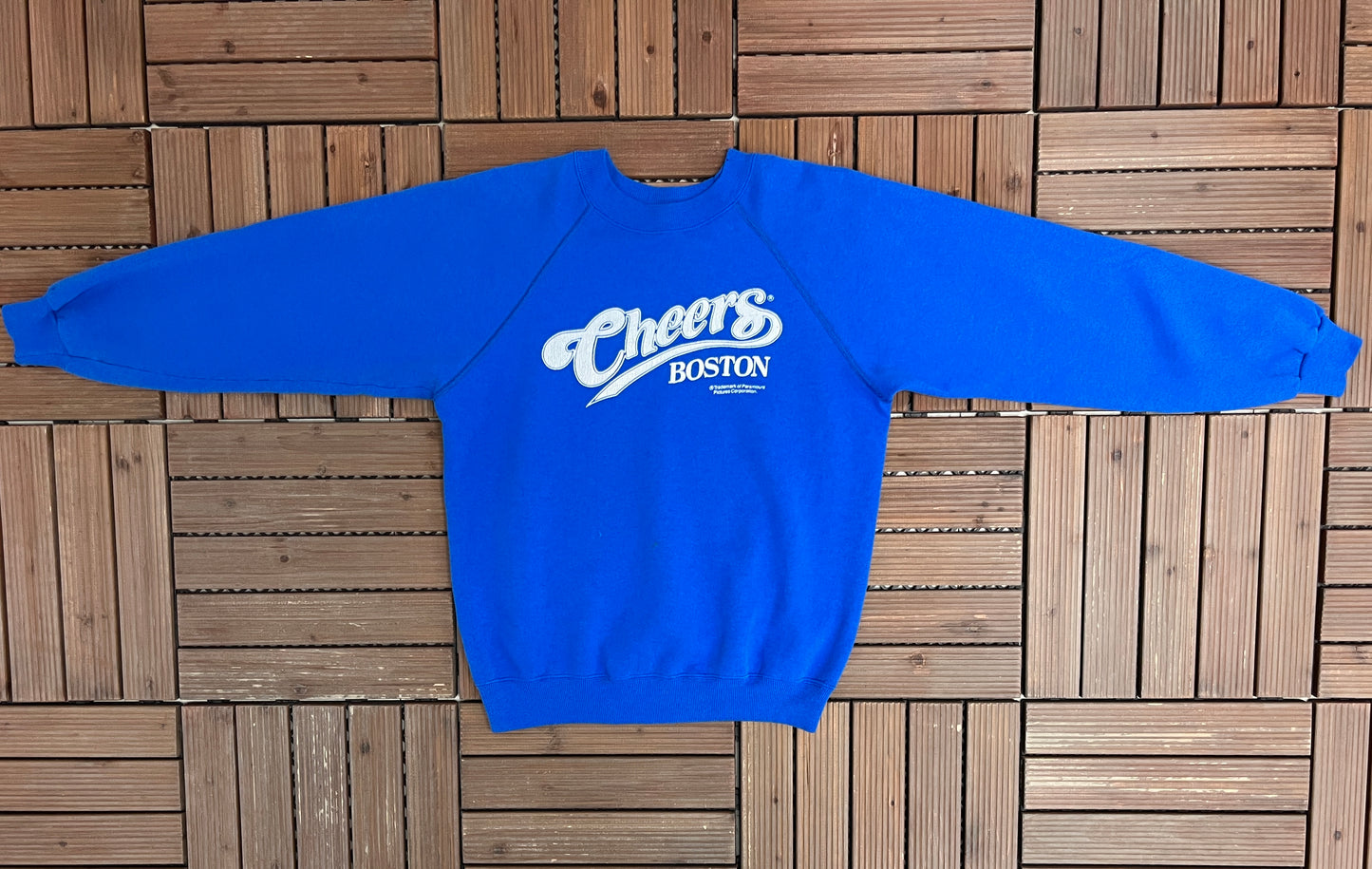 Cheers Boston Graphic Crewneck | Size Medium | Vintage 1990s Television Series Promotional Blue Sweater |