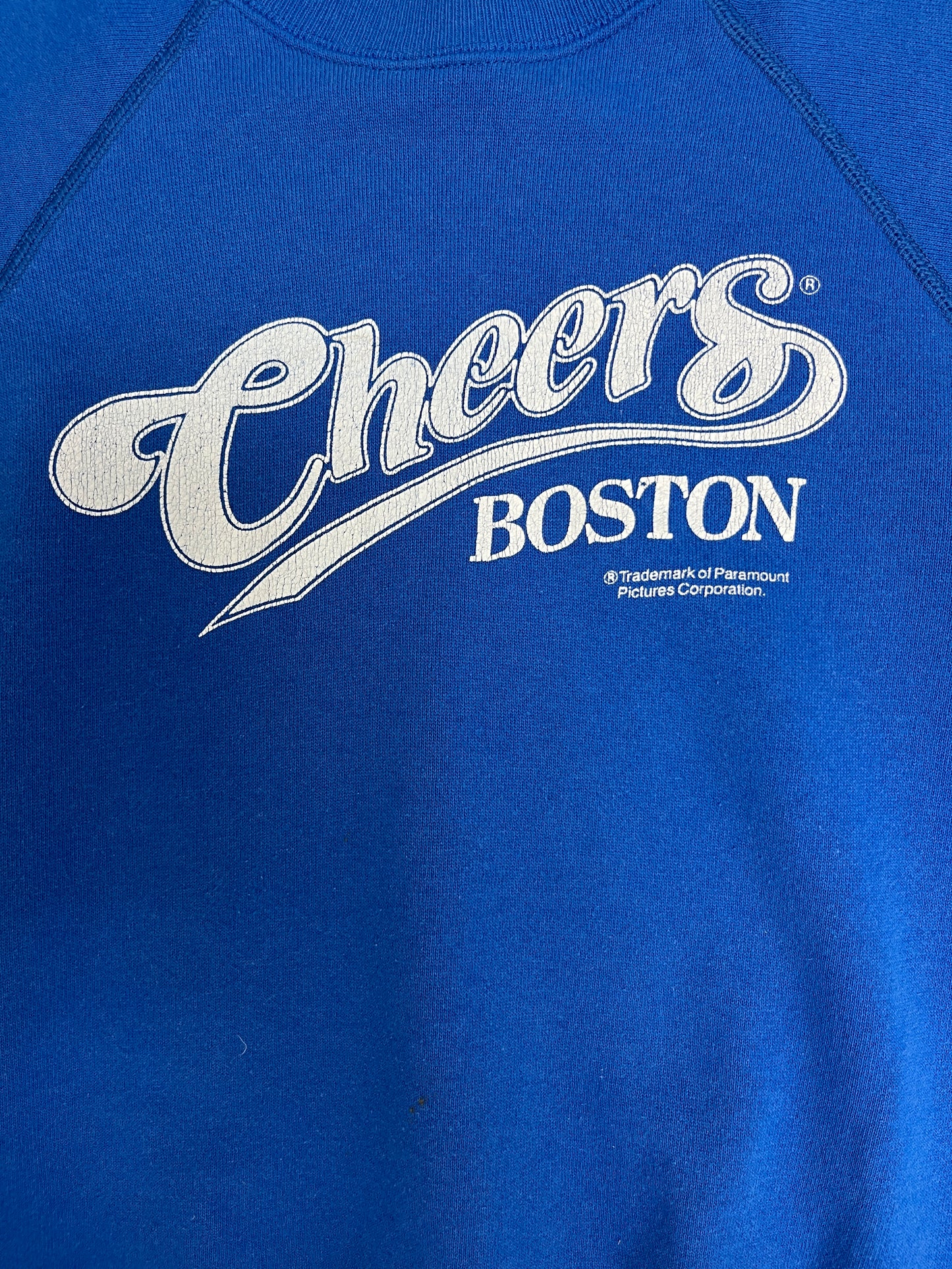 Cheers Boston Graphic Crewneck | Size Medium | Vintage 1990s Television Series Promotional Blue Sweater |