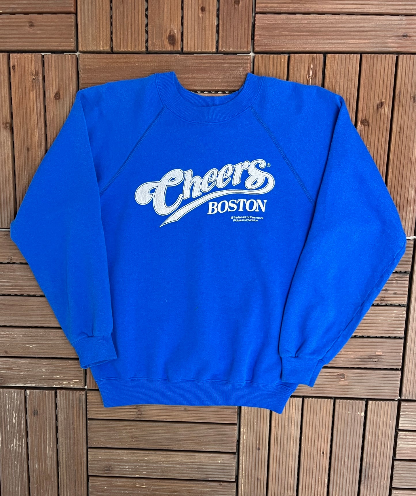 Cheers Boston Graphic Crewneck | Size Medium | Vintage 1990s Television Series Promotional Blue Sweater |