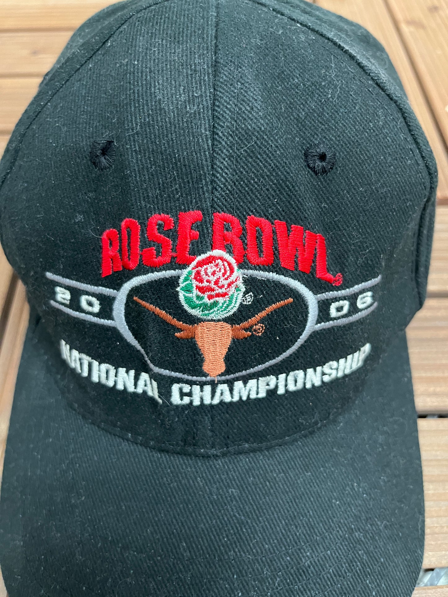 Texas Longhorns Rose Bowl 2006 Graphic Hat | Strap Back | Vintage 2000s College Black Cap |