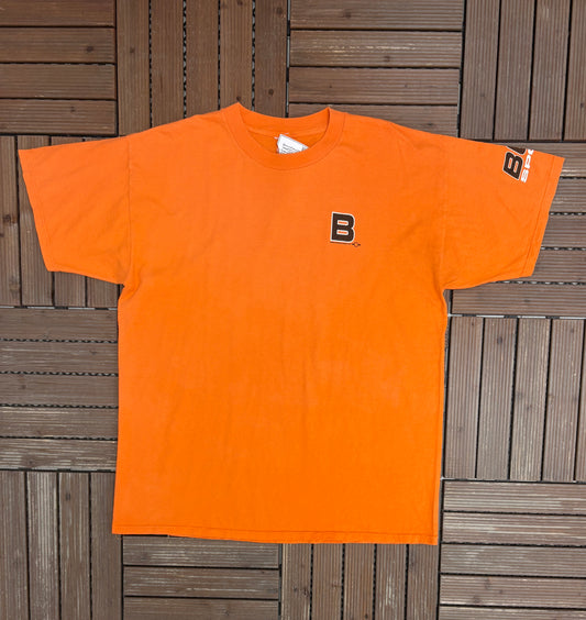 Budweiser Athletics Sport Graphic Tee | Size X-Large | Vintage 1990s Alcohol Promotional Orange T-Shirt |