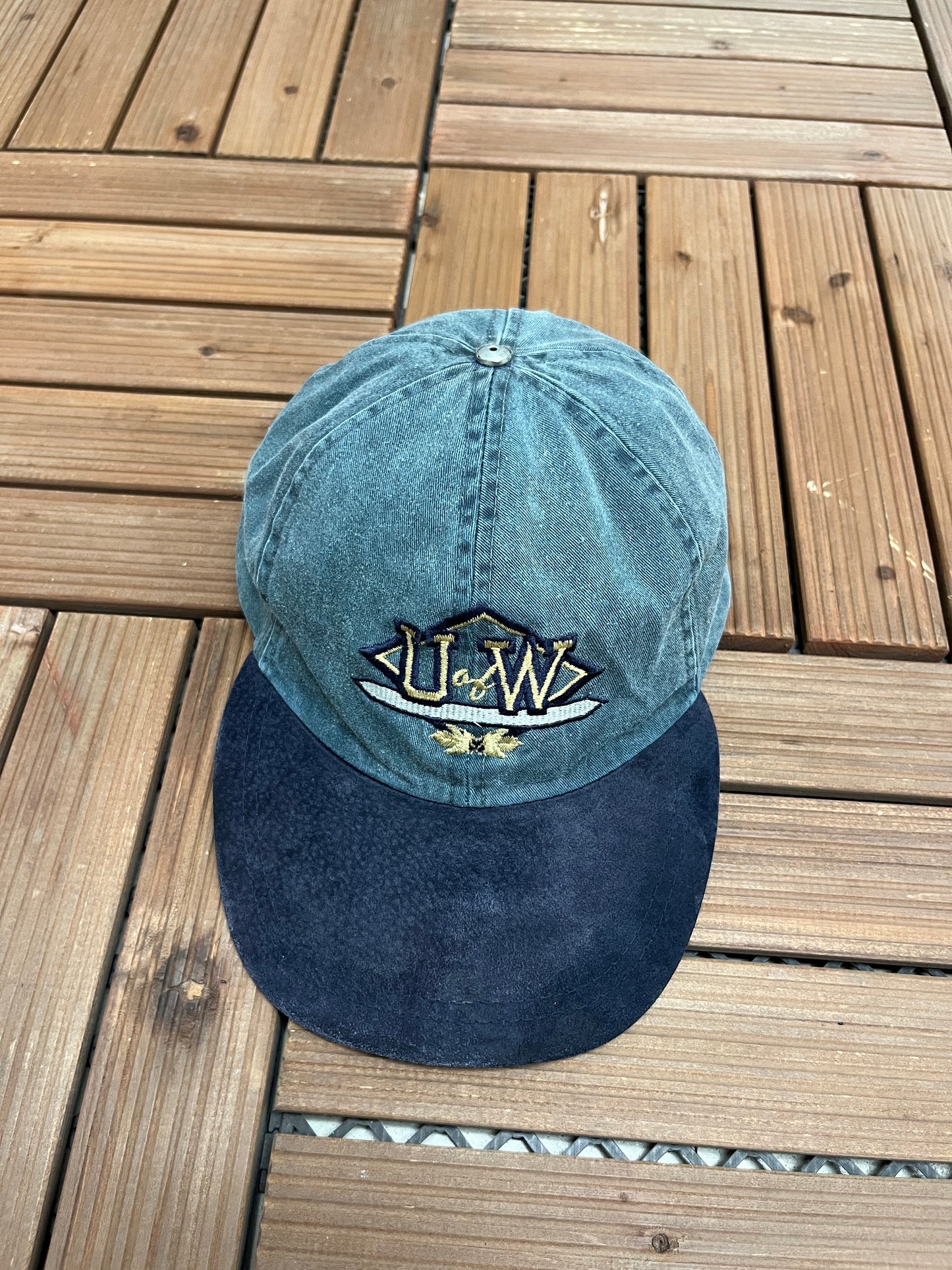 University of Waterloo Graphic Hat | Metal Clasp | Vintage 1990s College Green Cap |