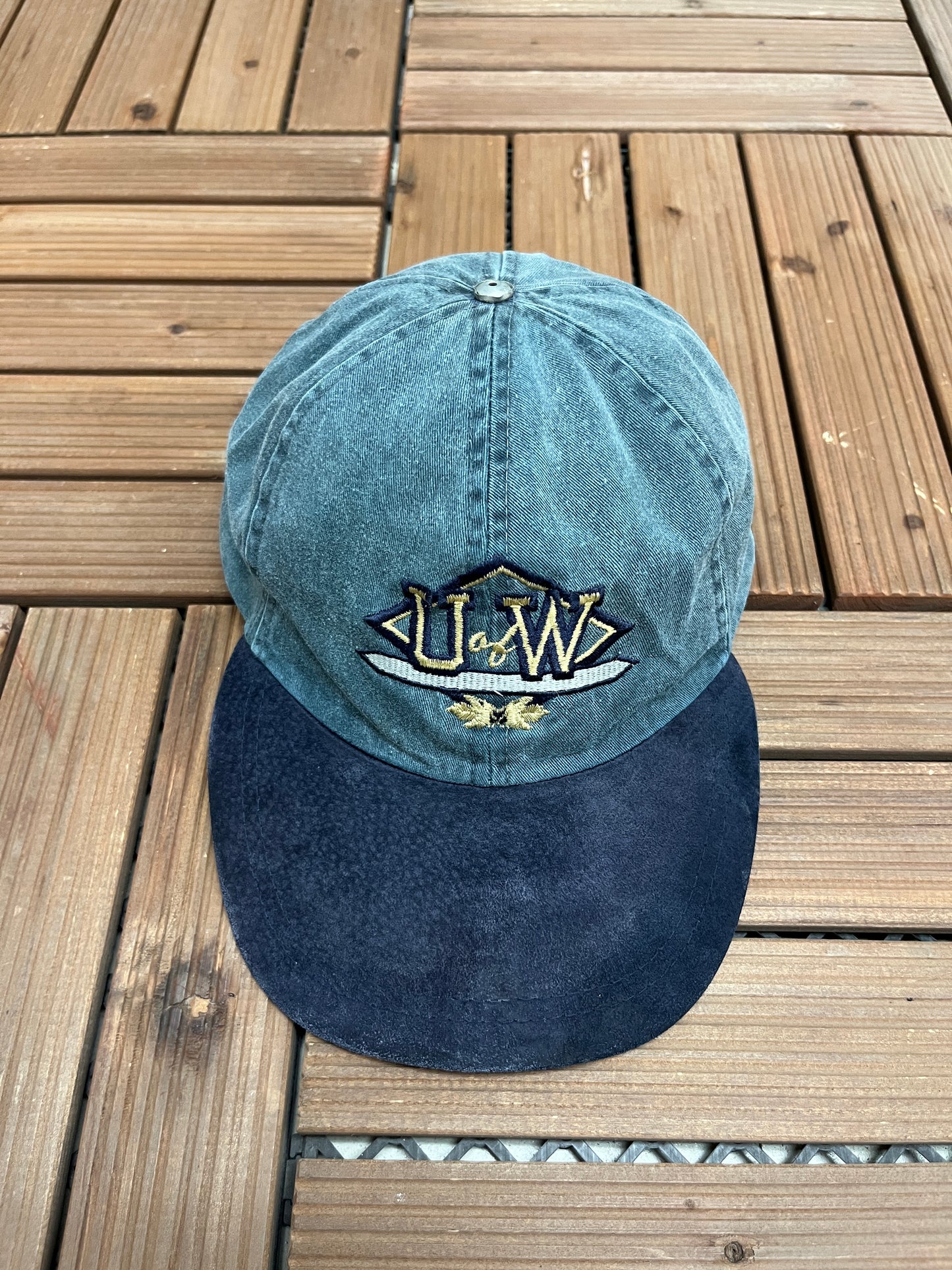 University of Waterloo Graphic Hat | Metal Clasp | Vintage 1990s College Green Cap |