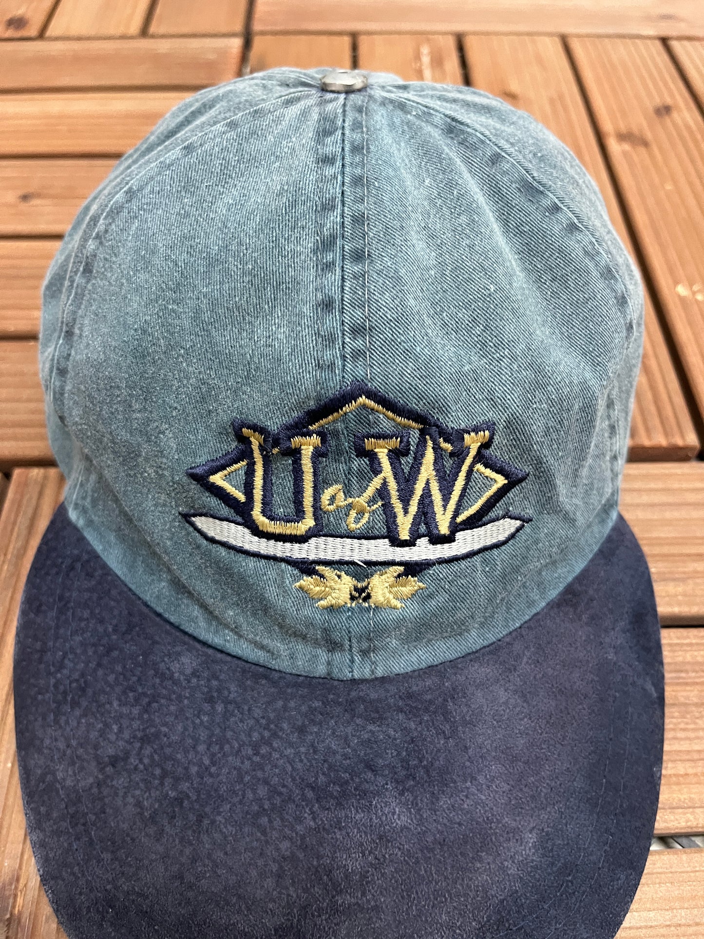 University of Waterloo Graphic Hat | Metal Clasp | Vintage 1990s College Green Cap |