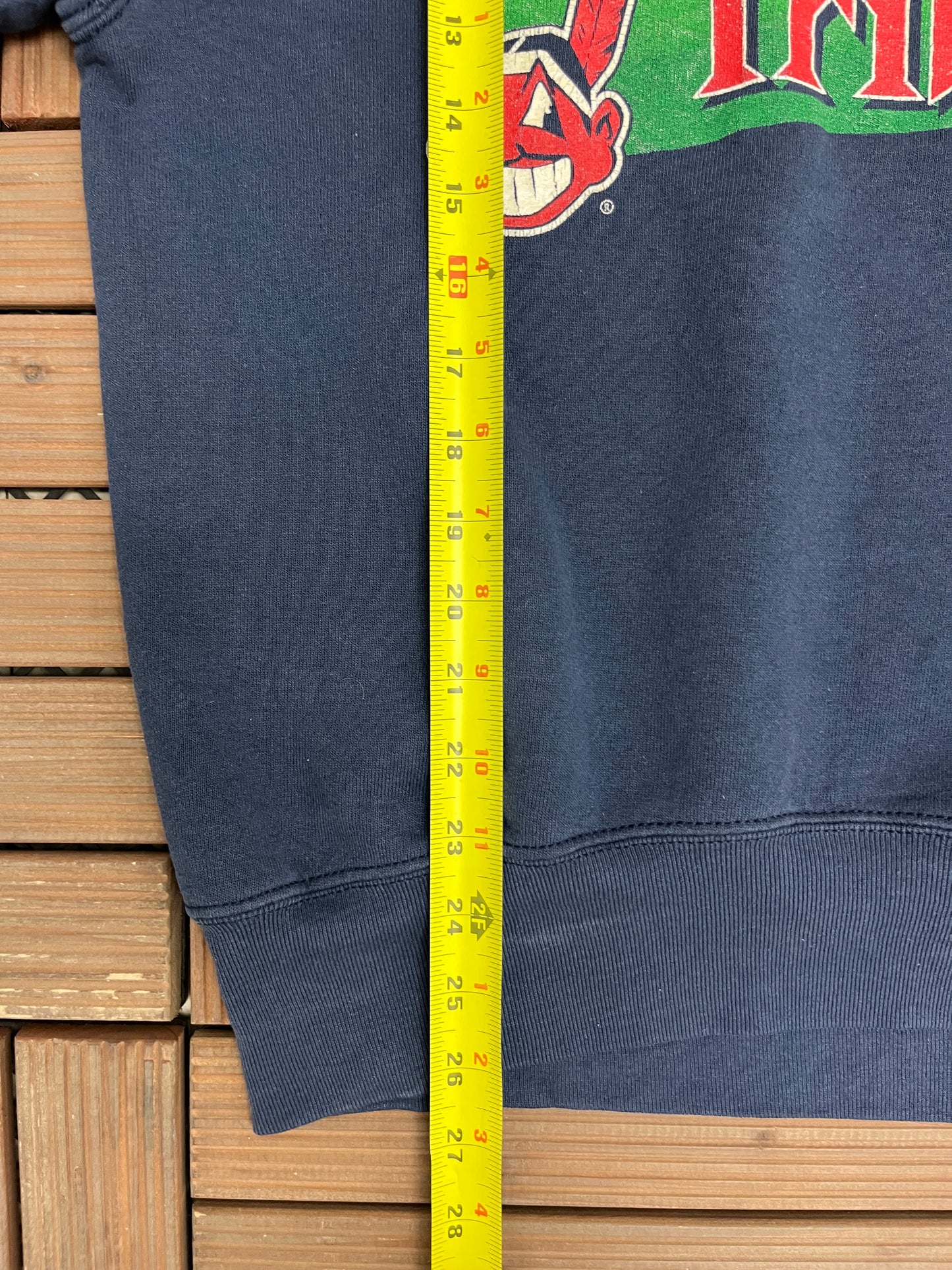 Cleveland Indians Sock it To 'Em Tribe Graphic Crewneck | Size Medium | Vintage 1990s MLB Baseball Blue Sweater |