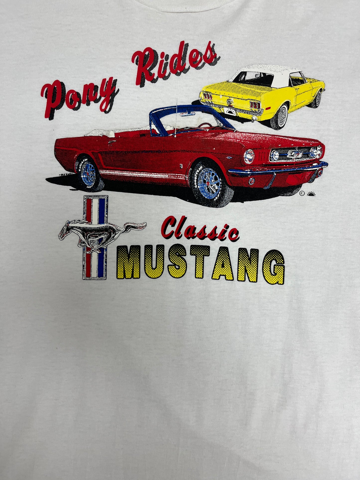 Classic Mustang Pony Rides Graphic Tee | Size X-Large | Vintage 1990s American Muscle Car White T-Shirt |