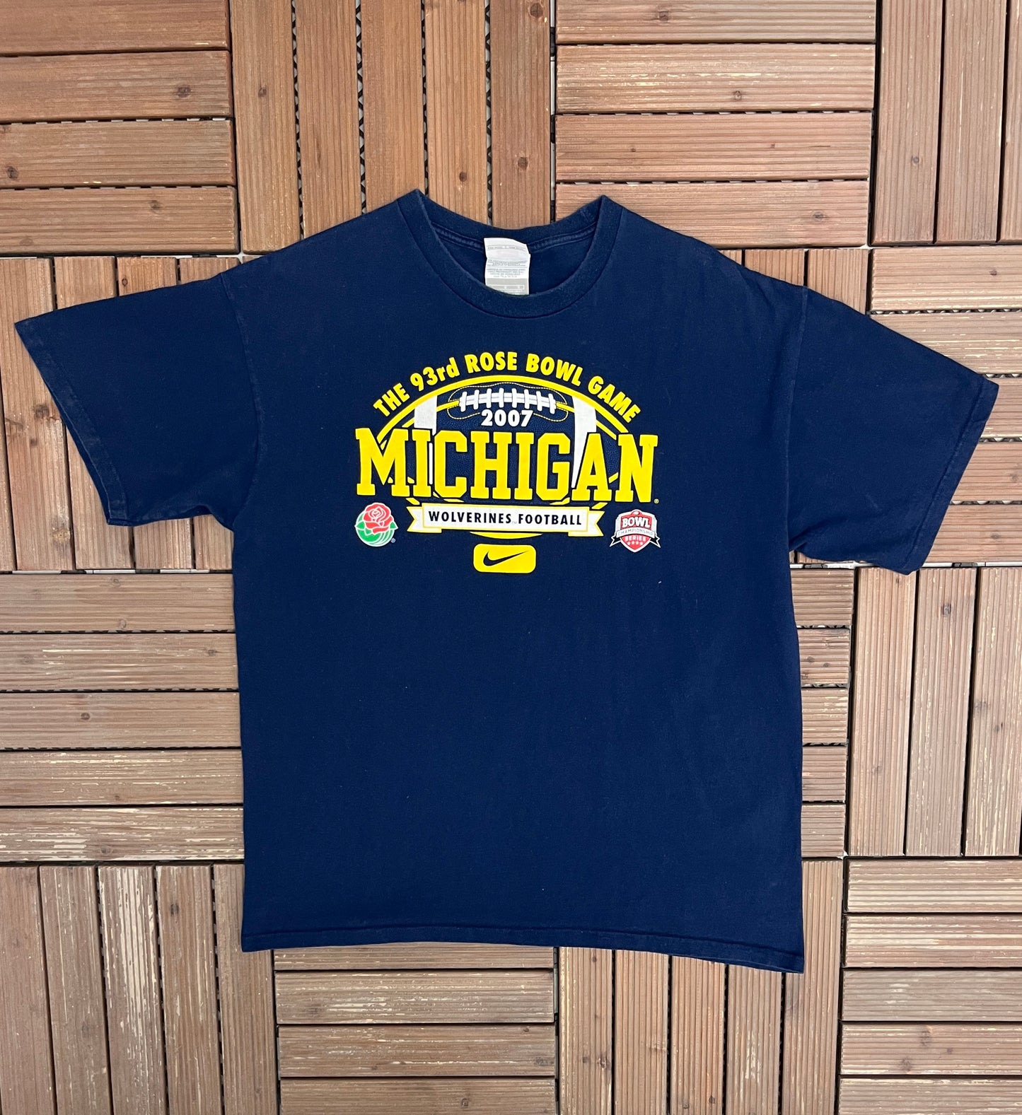 Michigan Wolverines Rose Bowl Nike Graphic Tee | Size Large | Vintage 2000s College Football Blue T-Shirt |