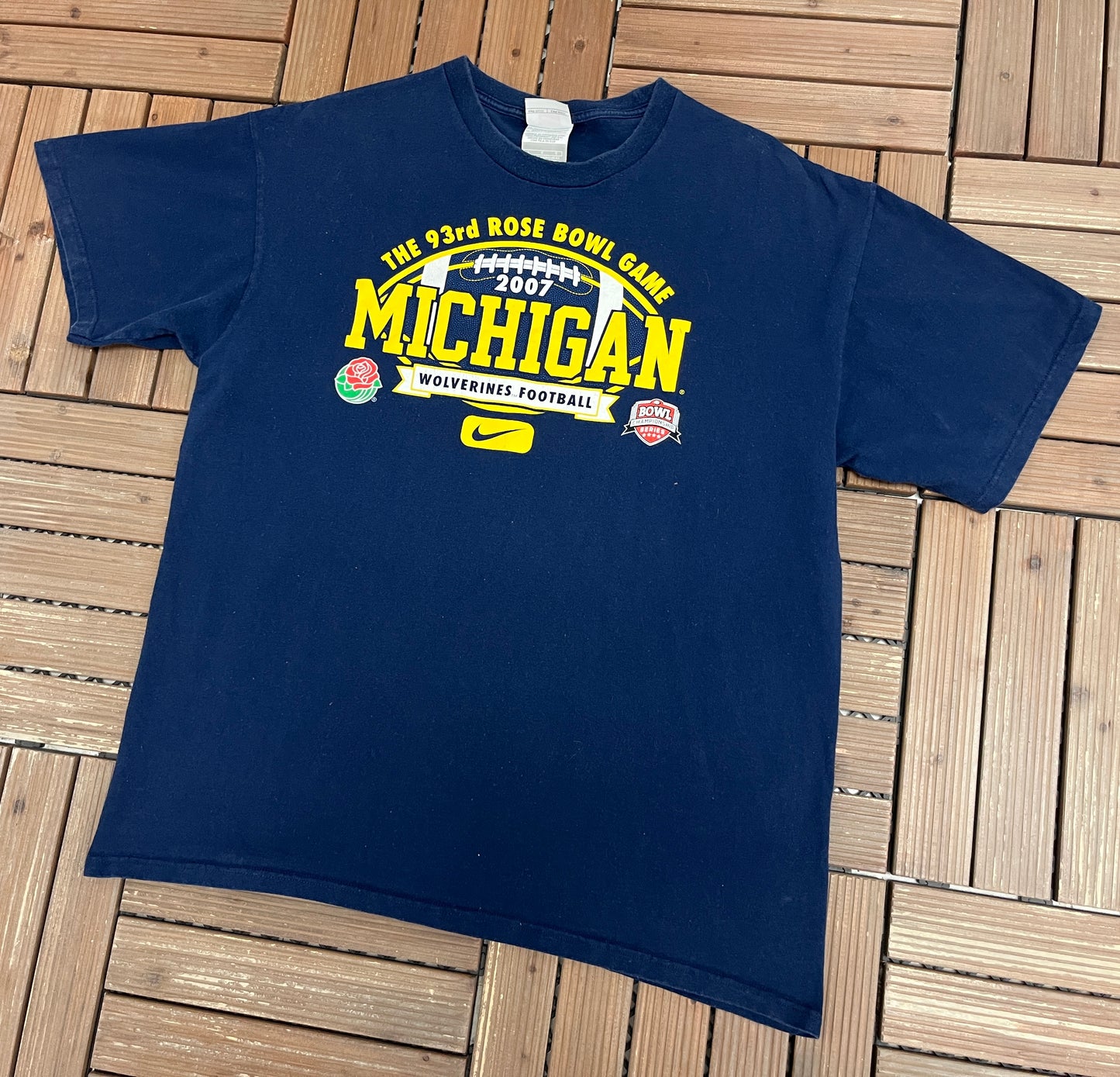 Michigan Wolverines Rose Bowl Nike Graphic Tee | Size Large | Vintage 2000s College Football Blue T-Shirt |