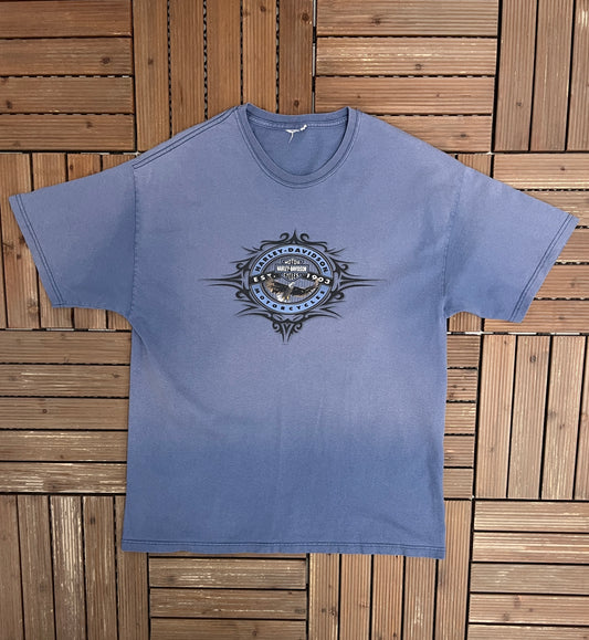 Harley Davidson Juneau, Alaska Graphic Tee | Size X-Large | Vintage 2000s Biker Motorcycle Blue T-Shirt |