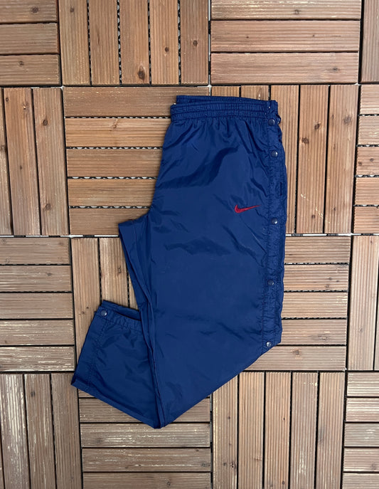 Nike Embroidered Graphic Track Pants | Size Large | Vintage 1990s Nike Branded Blue Trackpants |