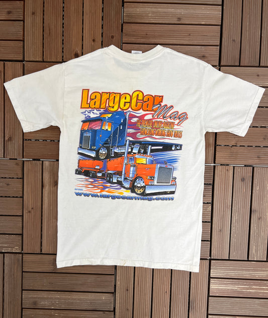 Large Car Magazine Graphic Tee | Size Small | Vintage 2000s Cars Promotional White T-Shirt |