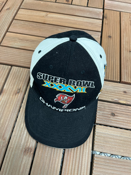 Tampa Bay Buccaneers Super Bowl XXXVII Champions Graphic Hat | Strap Back | Vintage 2000s NFL Football Black Cap |