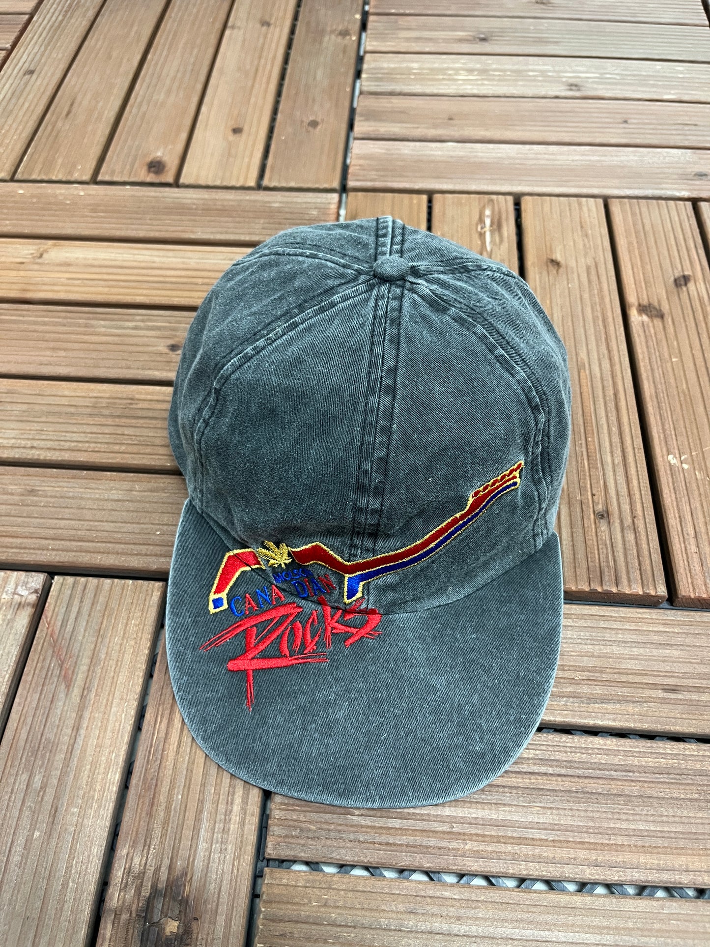 Molson Canadian Rocks Graphic Hat | Metal Clasp | Vintage 1990s Promotional Grey Cap |