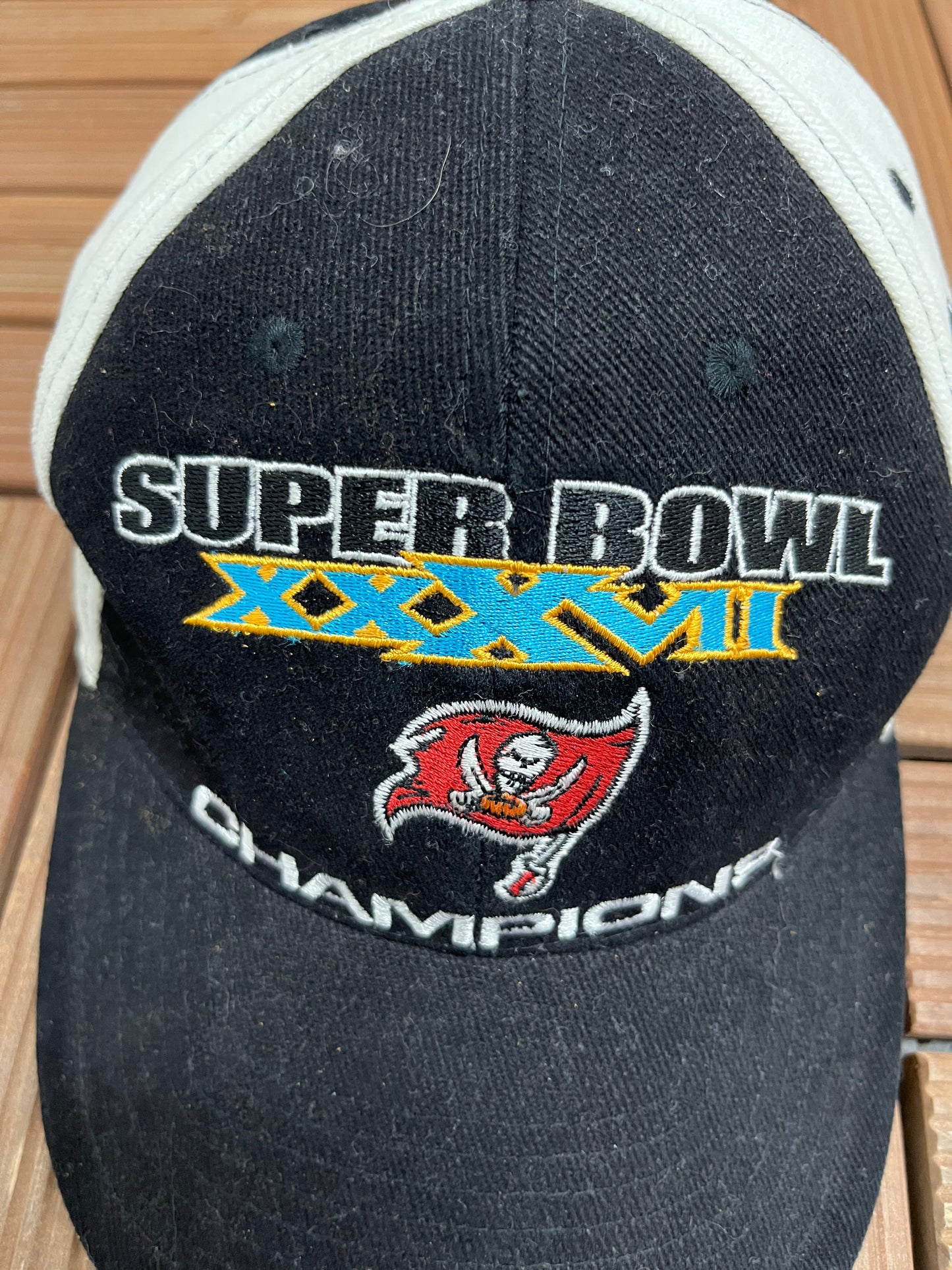 Tampa Bay Buccaneers Super Bowl XXXVII Champions Graphic Hat | Strap Back | Vintage 2000s NFL Football Black Cap |