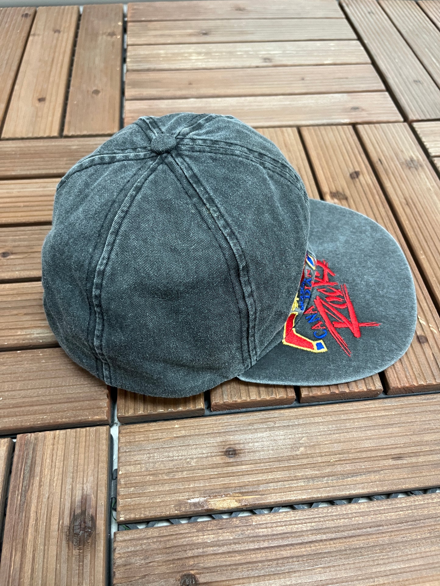 Molson Canadian Rocks Graphic Hat | Metal Clasp | Vintage 1990s Promotional Grey Cap |