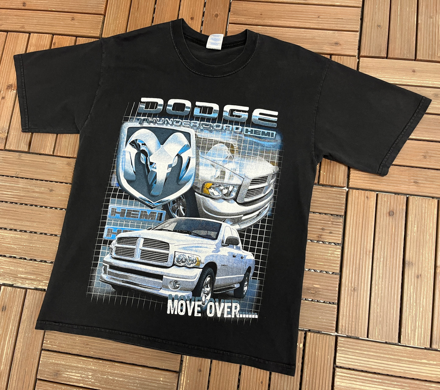 Dodge Thunder Road Move Over... Graphic Tee | Size Large | Vintage 2000s Muscle Car Promotional Black T-Shirt |