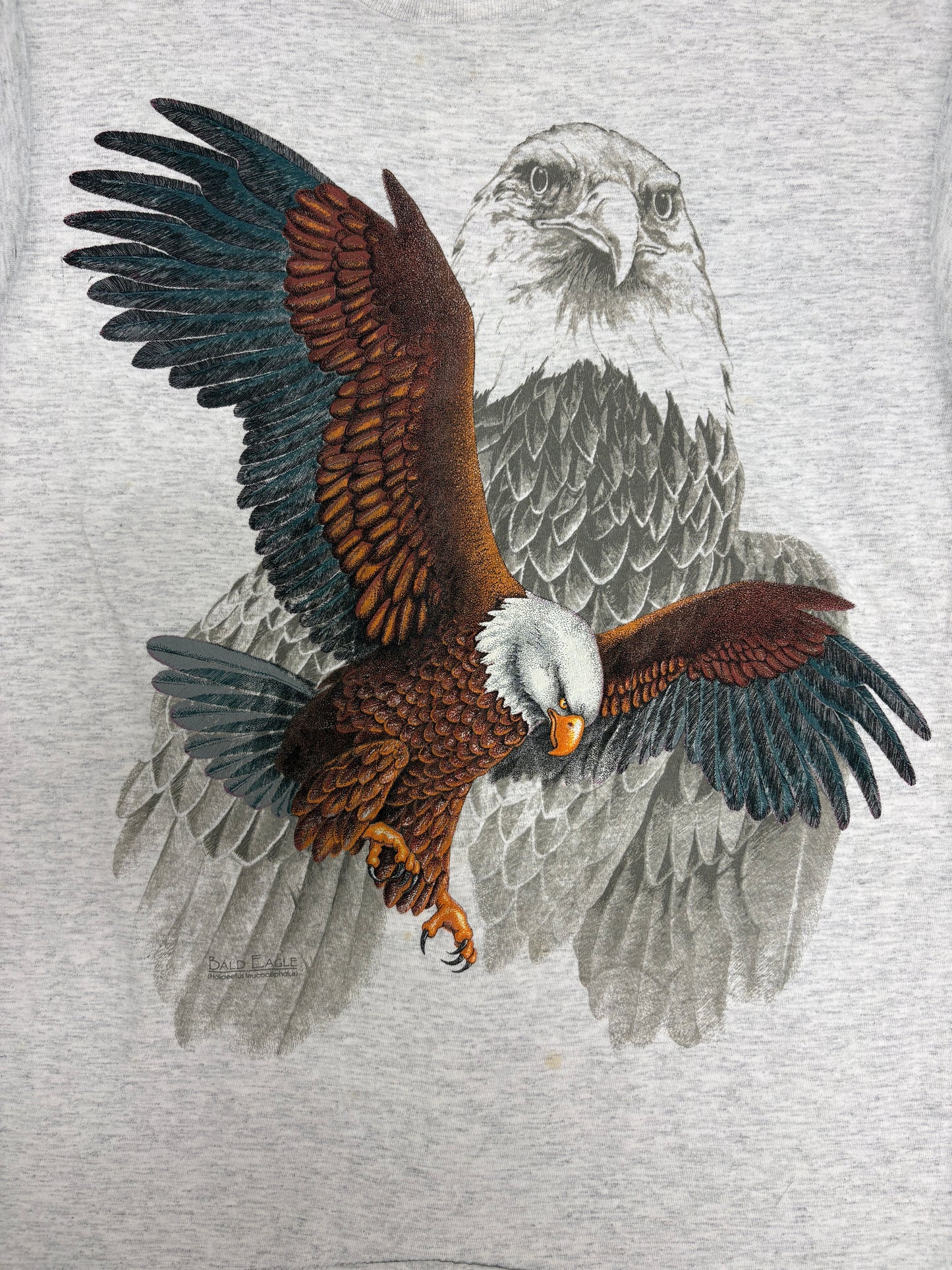 Bald Eagle Big Print Graphic Tee | Size Medium | Vintage 1990s Single Stitch Animal Grey T-Shirt |