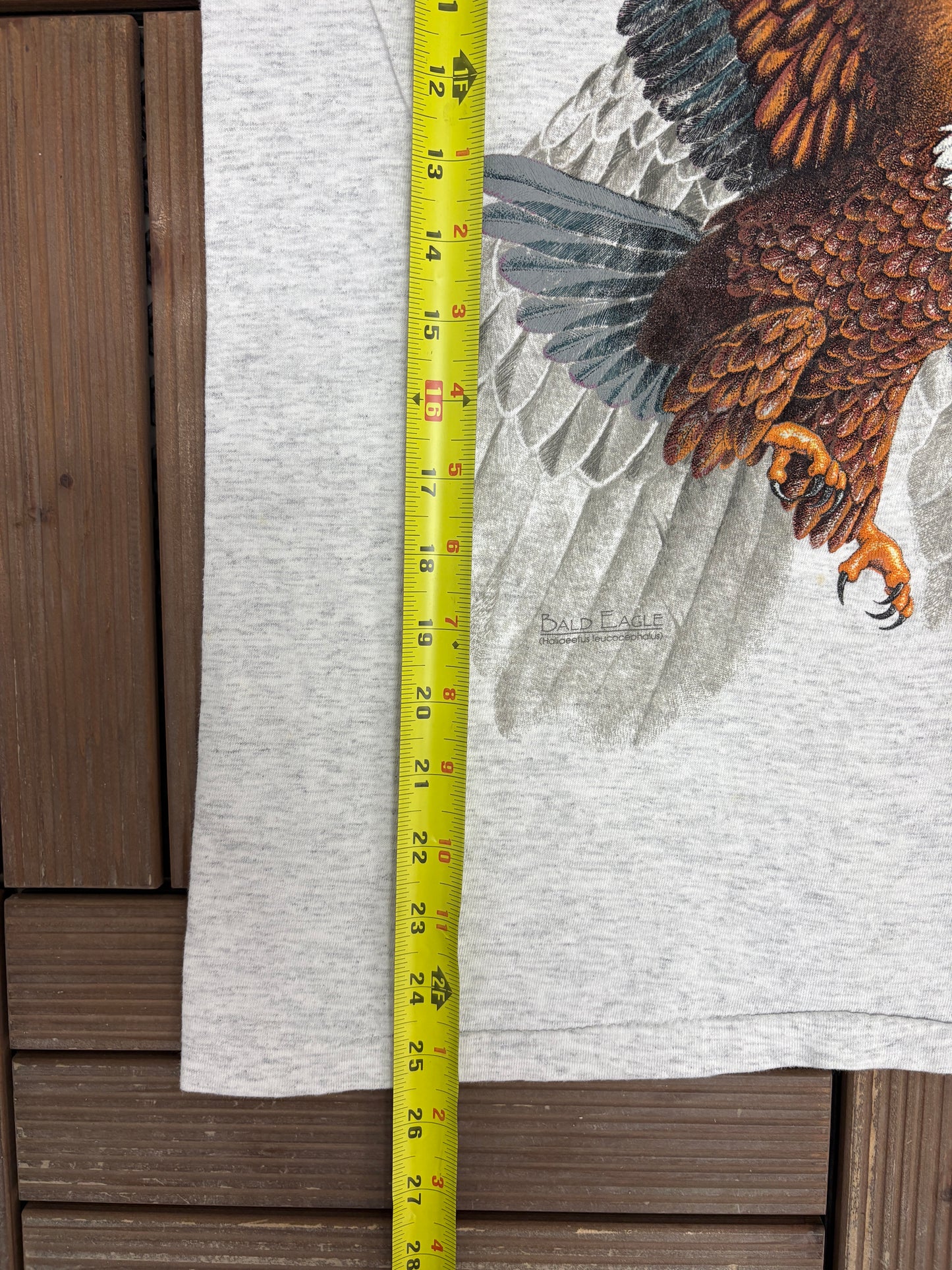 Bald Eagle Big Print Graphic Tee | Size Medium | Vintage 1990s Single Stitch Animal Grey T-Shirt |