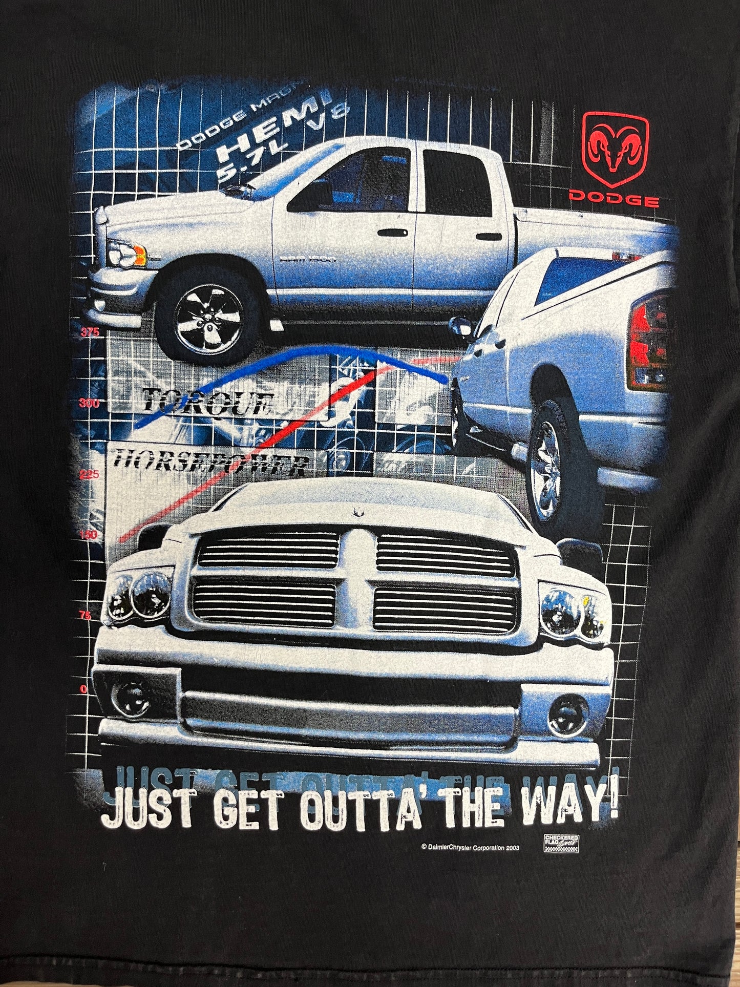 Dodge Thunder Road Move Over... Graphic Tee | Size Large | Vintage 2000s Muscle Car Promotional Black T-Shirt |