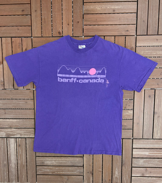 Banff Alberta, Canada Graphic Tee | Size Large | Vintage 1990s Tourist Single Stitch Purple T-Shirt |