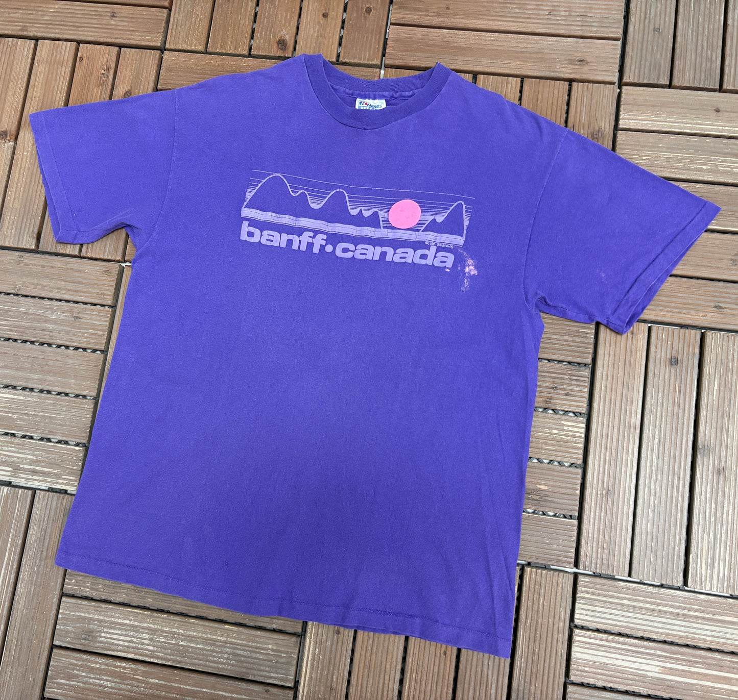 Banff Alberta, Canada Graphic Tee | Size Large | Vintage 1990s Tourist Single Stitch Purple T-Shirt |