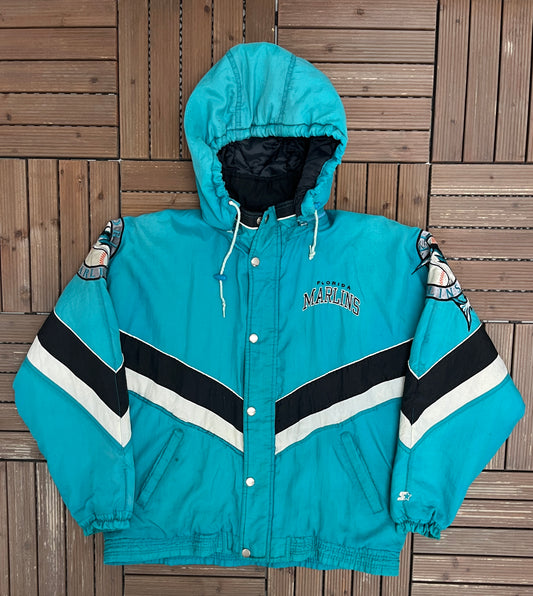 Florida Marlins Graphic Jacket | Size Large | Vintage 1990s MLB Baseball Teal Jacket |