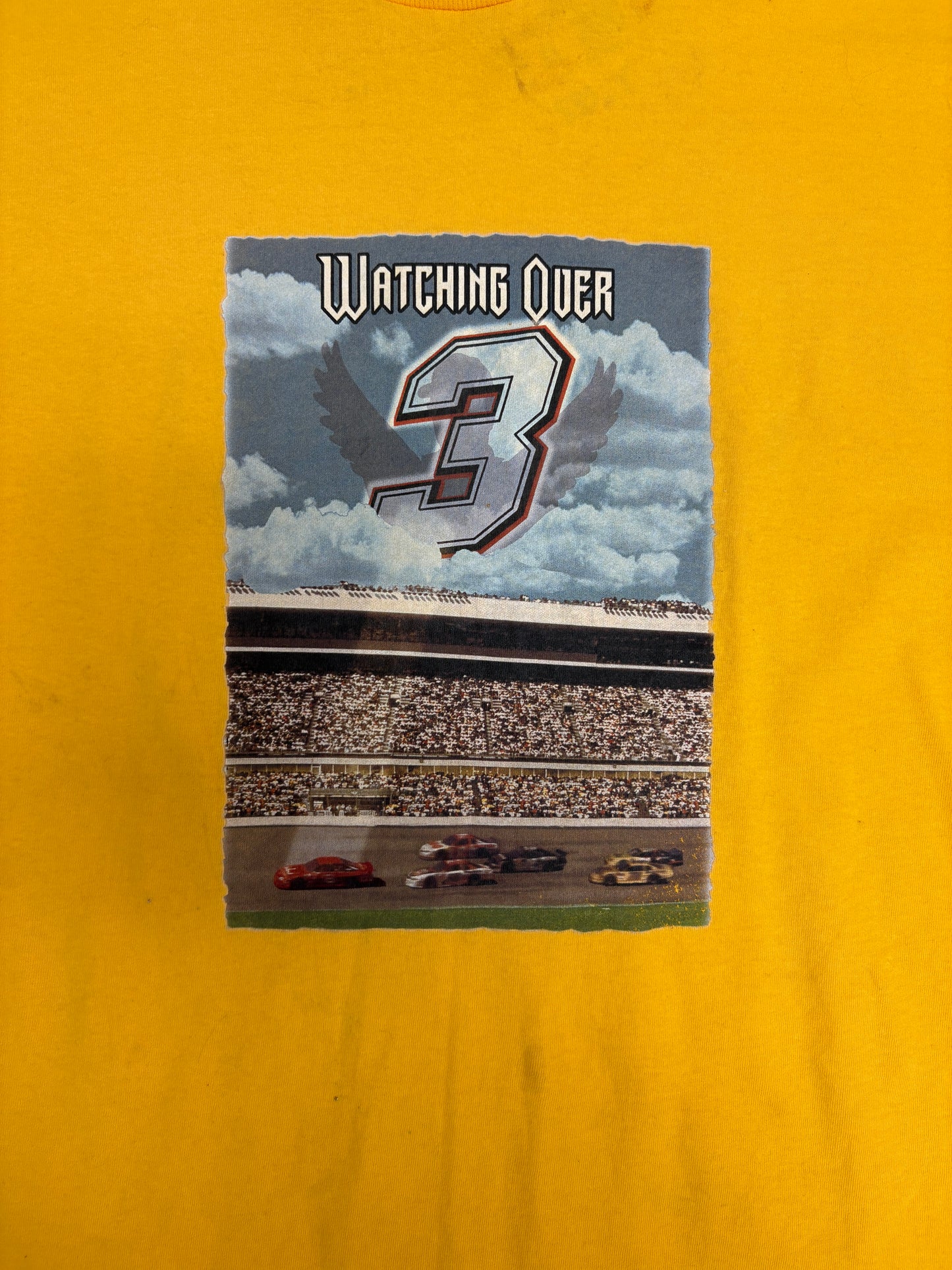 Dale Earnhardt Watching Over Graphic Tee | Size XX-Large | Vintage 2000s Yellow NASCAR Racing T-Shirt |
