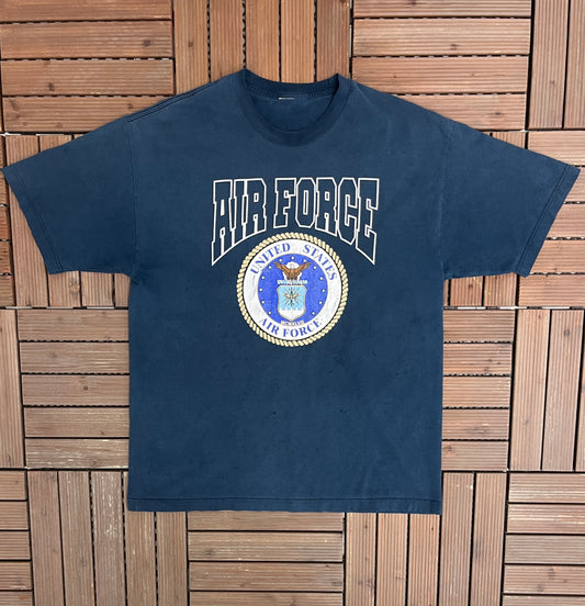 United States Air Force Graphic Tee | Size X-Large | Vintage 2000s Military Promotional Blue T-Shirt |