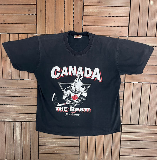 Don Cherry Canada The Best! Graphic Tee | Size Large | Vintage 1990s Hockey Black T-Shirt |