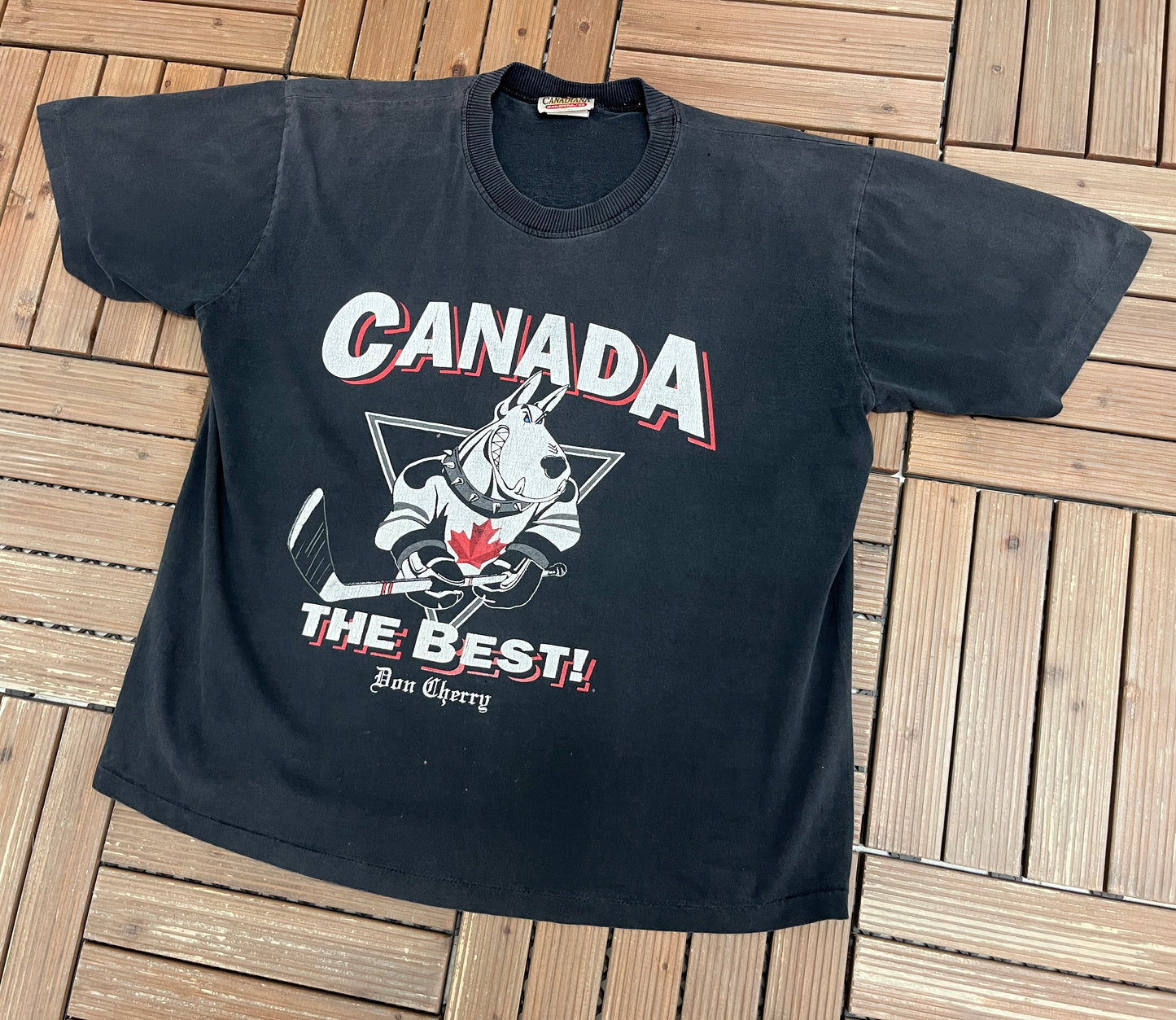 Don Cherry Canada The Best! Graphic Tee | Size Large | Vintage 1990s Hockey Black T-Shirt |